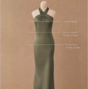 BHLDN FORREST GREEN SATIN CHARMEUSE DRESS